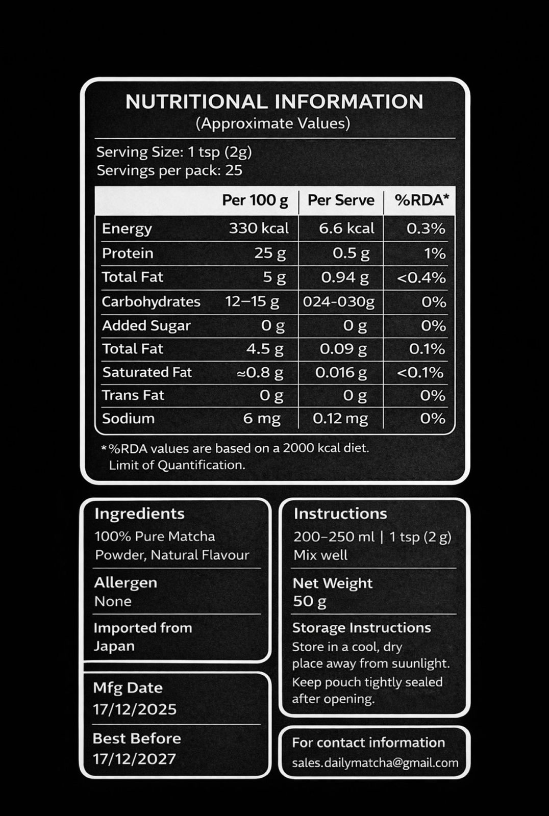 Strawberry Matcha nutrition back